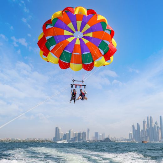 Rainbow parasailing parachute activites in Dubai Harbour Marina and Jbr